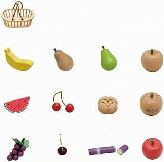 Wooden Fruit and Produce Toy Assortment Educational Pretend Cooking Food Toy with Carved Details Realistic Wooden Pretend Toy Groceries Set Fruit W Basket