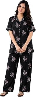 Women's Floral Print Night Suit, Short Sleeve Shirt with Pyjama Set
