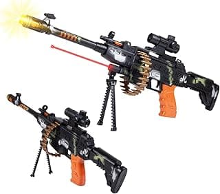 Gooyo GY-8635 Army Style Machine Toy Gun with Laser Lights & Sound Effects | Toy Gun for Kids | Stand and Carrying Strap | Realistic Bullets on Belt Movement | Multicolor | 4xAA Battery (Not Included)