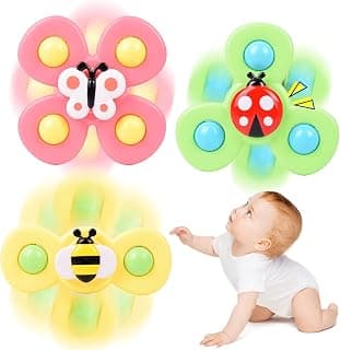 Cable World Baby Spinner Rattle Toy for Baby Bath Rattle and Puch Toys Water Toys for Kids Suction Cup Fidget Spinner Sensory Toddler Infant Flight Travel Toy Stick to Window 3 Pcs (Snail Design)