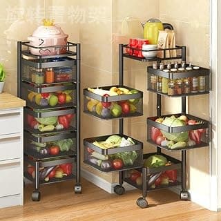 AVZEEGO Kitchen Trolley with Wheels, Kitchen Organizer Items and Storage Solutions for Round Kitchen Organizer and Kitchen Accessories Items (4 Layer Square)