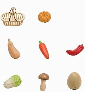 ATORSE® Wooden Fruit and Produce Toy Assortment Educational Pretend Cooking Food Toy with Carved Details Realistic Wooden Pretend Toy Groceries Set Veg W Basket