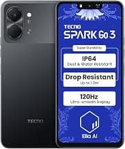 Tecno Spark GO 3 (Ink Black, 4GB+64GB | Super Durability Drop Resistant & IP64 Rated | Make Calls Without Network* |Ella Al in Your Own Language | Super Smooth 120Hz 6.74" Display |5000mAh Battery