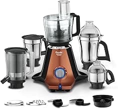 Preethi Zodiac Stardust 750 Watts Mixer Grinder, 5 Jars (1 Food Processor Jar, 3 Stainless Steel Jars, Juicer Jar), Atta Kneading, Powerful Grinding, 2 Year Warranty, Lifelong Free Service, Copper