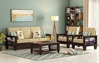 Home furniture Wooden Sofa Set for Living Room and Office 5 Seater (Alanis (Walnut Finish) Handicraft- Handmade