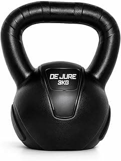 De Jure Fitness PVC Kettlebell 3kg for Men & Women, Strength & Cardio Training, Soft Grip, Crushed Concrete Filled, Full Body Workout Equipment for Home & Gym (Black)