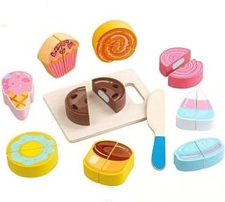 Painted Dessert Cutting Toy Printed Details Wooden Cutting Toy Multicolor Pretend Kitchen Set Colorful, Dessert|Groceries & Supermarket Miniatures|Toys & Hobbies