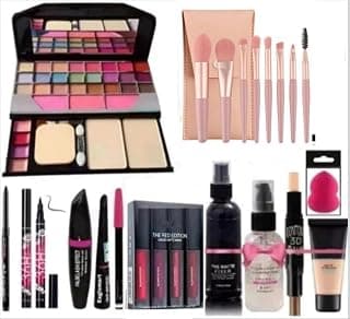 Just Tya | All-in-One Makeup Kit Set Complete Makeup Solution for Women and Girls | with Premium Pink Makeup Brush, | Lipstick Combo Set |, Fixer, Primer, Contour, Foundation, 3in1 Eye Combo, 36H, Kaj