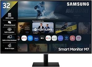 Samsung 32" (80 cm) 4K M7 Vision AI Smart Monitor|UHD 3840 x 2160|Smart TV Experience with AI|Type-C|Apple AirPlay|Gaming Bar|Remote|Speakers|Wi-Fi|Bluetooth|AI Picture & Sound|LS32FM700UWXXL|Black