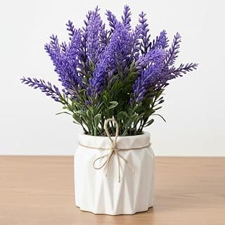 Dekorly Artificial Lavender Plant in White Pot, 18cm – Realistic Faux Flower Arrangement for Home & Office Décor (Set of 1) (1, White Color Pot)