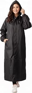 Women's Waterproof Rain Coat, Black, Full Length, Polyester, Adjustable Hood, Side Pockets, Free Size