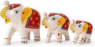 DreamKraft Paper Mache Elephant Showpiece Idols, White, Set of 3 | Handcrafted, Home Decor, Gift Purpose