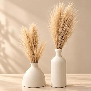 Sphinx Round Bulb & Tall Bottle Ceramic Vase Set of 2 with Pampas Grass-2 pcs