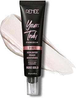 RENEE Yours Truly Strobe Cream for Face | 3 in 1 Highlighter Primer Moisturiser | Glow Cream, Lightweight, Non Sticky | Hydrating Dewy Skin Finish With Peptides | For All Skin Types | Rose Gold - 30g