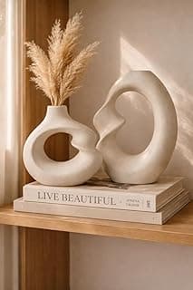 SPHINX Ceramic Vase – Asymmetric Donut Vase Set Hollow Design (8.5 and 6 Inch) | Modern Decorative Flower Pot for Pampas Grass, Dried Flowers, Home, Living Room & Office Decor