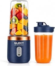 QLECT Portable Blender for Smoothies & Juices | 400ml Personal Juicer Mixer Grinder | 1500mAh USB Rechargeable Battery | 2 Jars | Stainless Steel Blades | ISI Certified | Made in India(Blue)