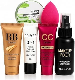 Hunaysa Makeup Starter Kit with BB Cream, CC Cream Foundation SPF 30, 3in1 Primer, Makeup Fixer Spray, Beauty Blender Sponge with Compact