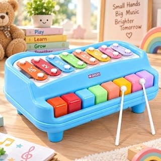 Storio 8 Tone Xylophone Learning Toys Kids Educational Knock Playing 2 in 1 Colorful Plastic Percussion Piano Toy (Multi Color)