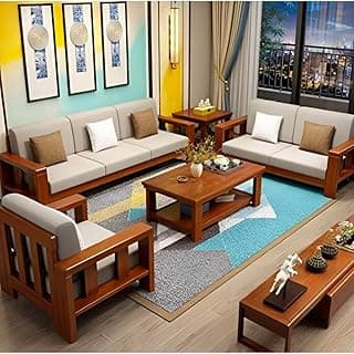 AS Furniture Arts Solid Sheesham Wood 6 Seater Sofa Set For Living Room Wooden Sofa Set For Living Room Furniture 3+2+1 (Standard, Natural Teak Finish)