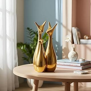 LIFEHAXTORE® Home Decor Lucky Deer Statue Family Piano Finish Ceramic Figures - (Set of 3, Golden Set)