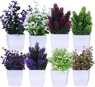 amazon basics Artificial Plants with Pot|Realistic Looking| Multi Variety |Durable Plastic | No Maintenance | Home Decor | Dimensions: 5 cm X 13 cm (Pack of 8)