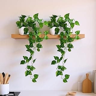fancymart Pack of 2 Artificial Vine Plants with Small Pot (45 cm) – Natural Touch & Feel Hanging/Falling Greenery for Home & Office Décor