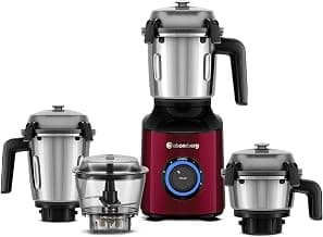 Atomberg Zenova Mixer Grinder for Kitchen with Intelligent BLDC Motor | Unique Coarse Mode for Silbatta-like Texture | 4 Jars incl. Chopper | Hands-Free Operation | Safety Features | Red Wine