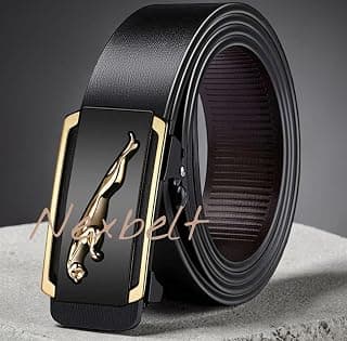 Nexbelt Men's Leather Belt, Black with Gold Leaping Jaguar Automatic Buckle, Formal Style