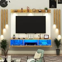 Anikaa RayzaPro Engineered Wood Wall Mount TV Unit with PVC Back Panel, Acrylic Blue LED Storage Box, Side Wooden Accent Spot Light Panels I Deal for Up to 50 Inch TV (Giantwood - DIY Installation)