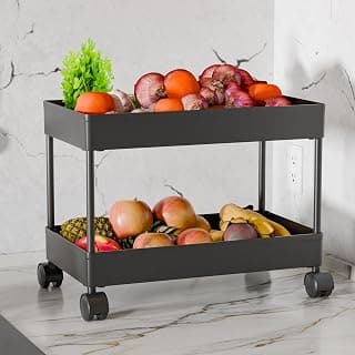 TEX-RO Plastic Storage Rack for Bedroom/Shelf for Bedroom/Bathroom Storage Rack/Trolley for Kitchen Storage/Multipurpose Storage Rack (Black, 2 Layer)