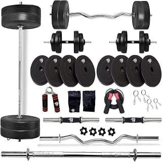 BULLAR 30Kg Gym Equipment Set for Home Workout,Home Gym Set Combo, 3 Feet Curl, 5 Feet Straight Rod + 2X Dumbbell Rods, for Men Women Perfect Dumbbell Plates for Home Gym, Exercise Set