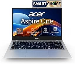 Acer Smartchoice Aspire One, AMD Ryzen 5-40,Office 2024 + M365 Basic, 8GB LPDDR5 RAM/ 512GB SSD, 14.0"/35.56cm WXGA Display, Win 11 Home, Pure Silver, 1.48KG, A114-43, Thin and Light Laptop