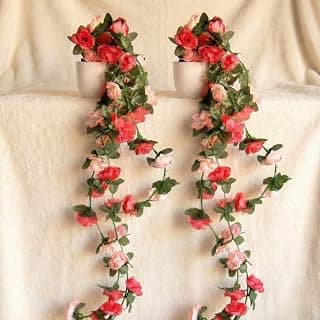 Dekorly Artificial Hanging Garland with Pot – 60cm Rose Vine, 10cm Decorative Pot for Table, Shelf & Wall Decor (2)
