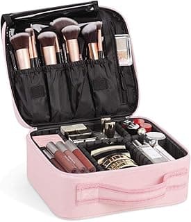 INOVERA (LABEL) Nylon Makeup Organizer Bag for Women, Girls & Bride - Travel Cosmetic Kit Storage Organiser - Toiletry Vanity Box with Adjustable Compartment, 26l x 23b x 9h cm (Rose Gold)
