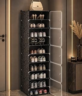 AYSIS Premium Foldable Plastic Shoe Rack for Home, 𝟓 𝐃𝐨𝐨𝐫 𝟏𝟎 𝐒𝐡𝐞𝐥𝐟 Shoe Cabinet, Dustproof & Waterproof Organizer, Portable Space Saving Storage for Entryway, Bedroom & Living Room, Black