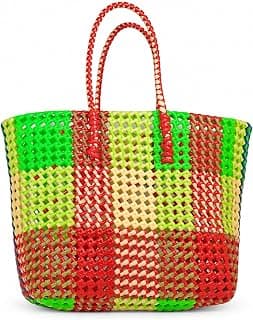 VELTO Wire Koodai, Handmade Plastic Wire Basket with Handle, Koodai Bag for Shopping Grocery Vegetables, Multi Color, medium Size, 32 x 13 x 24 cm for Daily Use Bag