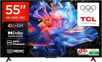 TCL 139 cm (55 inches) 4K Ultra HD Smart LED Google TV | 4K HDR | Dolby Vision & Atmos | MEMC | 55V6C