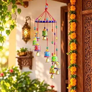 eCraftIndia Multicolour Handcrafted Decorative Window Door Wall Hanging Bells Wind Chimes Decorative Showpiece| Diwali Decoration Items for Home Decor| Gift for Diwali Navratri Housewarming