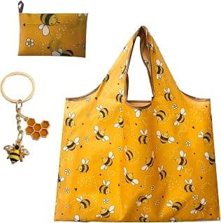 CartHome 2 PCS Foldable Bag, Convenient Shopping Bag for Grocery, Bee Charm, Compact Travel, Portable Foldable Shopping Accessory ZX213 with Ring Attachments Easy to Carry Outdoors