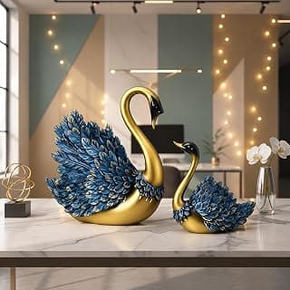 Xtore Hand Crafted Swan Pair Home Decor Figurine | Decorative Showpiece (Pack of 2, Blue)