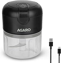 AGARO Elite Rechargeable Mini Electric Chopper, Food Grade Bowl, Stainless Steel Blades, Rechargeable, One Touch Operation, for Chopping Garlic, Ginger, Onion, Vegetable, Nuts, 250 Ml, Black