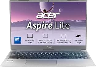 Acer Aspire Lite, Intel Core 3-100U Processor, 8GB DDR4 RAM/512GB SSD, 39.62cm/15.6" FHD IPS Display, Win 11 Home, Steel Gray, 1.59 Kg,AL15-53, Thin & Light Laptop