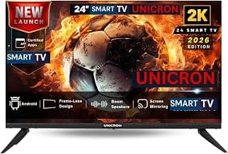 UNICRON 24”INCH Frameless HD Ready Android Smart LED TV | WiFi Enabled | Built-in Apps Compatible (YouTube, Netflix, Prime Video) | HDMI, USB Connectivity | Slim & Stylish
