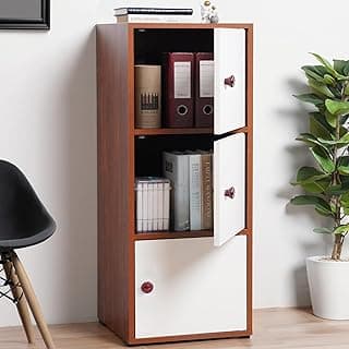 ABOUT SPACE Wooden Cabinet - 3 Tier Engineered Wood Storage Cabinet for Living Room with Magnetic Door, Space Saving Furniture for Home, Kitchen (Oak Red - L 38 x B 38.5 x H 100.5 cm)