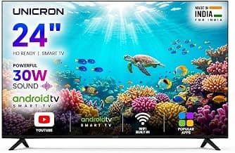UNICRON 24 Inch Android Smart TV, HD LED Television with Bazeless Design, 30 Watt Sound Speaker, WiFi Enabled & IPS A+ Display Panel HDR Support TE