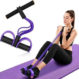 Yoga Pedal Puller Resistance Band with Foot Pedals, 4 Tube Natural Rubber Band for Home Workout Full Body Exercise Equipment for Abs Arms Legs Stretching & Strength Training for Men Women(Multicolor)