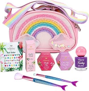 Whimsy Beauty Organic & Safe Sling Bag Makeup Kit | Safe, Non Toxic Beauty Set for Preteen & Teen Girls |Lip & Cheek Tint, Lip Gloss, Eye Glitter & Nail Polish | Vegan & Cruelty Free (Pack of 7)