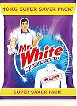 MR WHITE Detergent Powder 10 Kg Super Saver Pack|Whiteness Boosters Gives Ultimate Whiteness | No Bleach Formula Keeps Coloured Clothes Bright And Safe | For Bucket Wash & Top Load Washing Machines