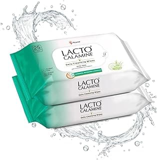 Lacto Calamine Daily Cleansing Face Wipes 25N Each - Pack of 2 | Makeup Remover Wipes | Wet Tissue for Face with Aloe Vera, Cucumber & Vitamin E | Wet Wipes for Women & Men | Paraben & Alcohol Free