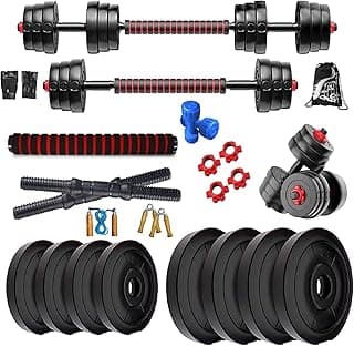 Bodyfit Dumbles Gym Set, Home Gym Weight Plates + 3in1 Extension-Convertor Rod, New Star Dumbbell Rods Pair, Strength Training Exercise Set, 1kg Pvc Dumbbell. (20kg Weight Plates)